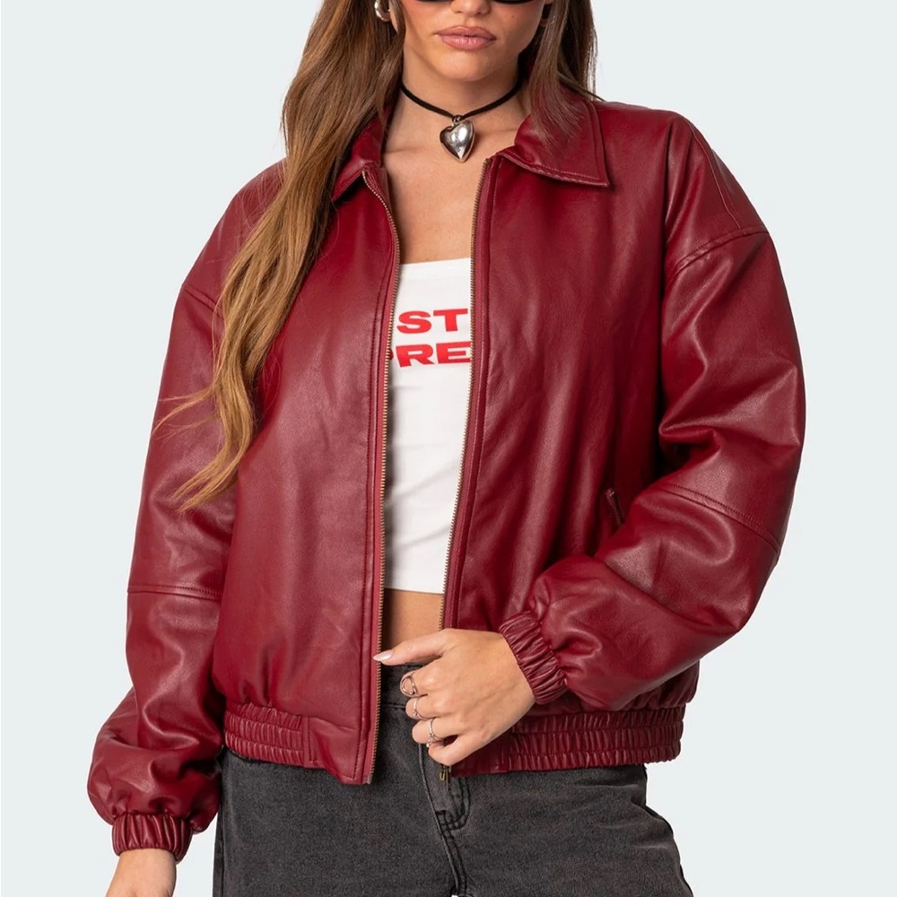 Edikted Halley Faux Leather Bomber Jacket